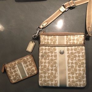 Leather Coach crossbody with matching wallet
